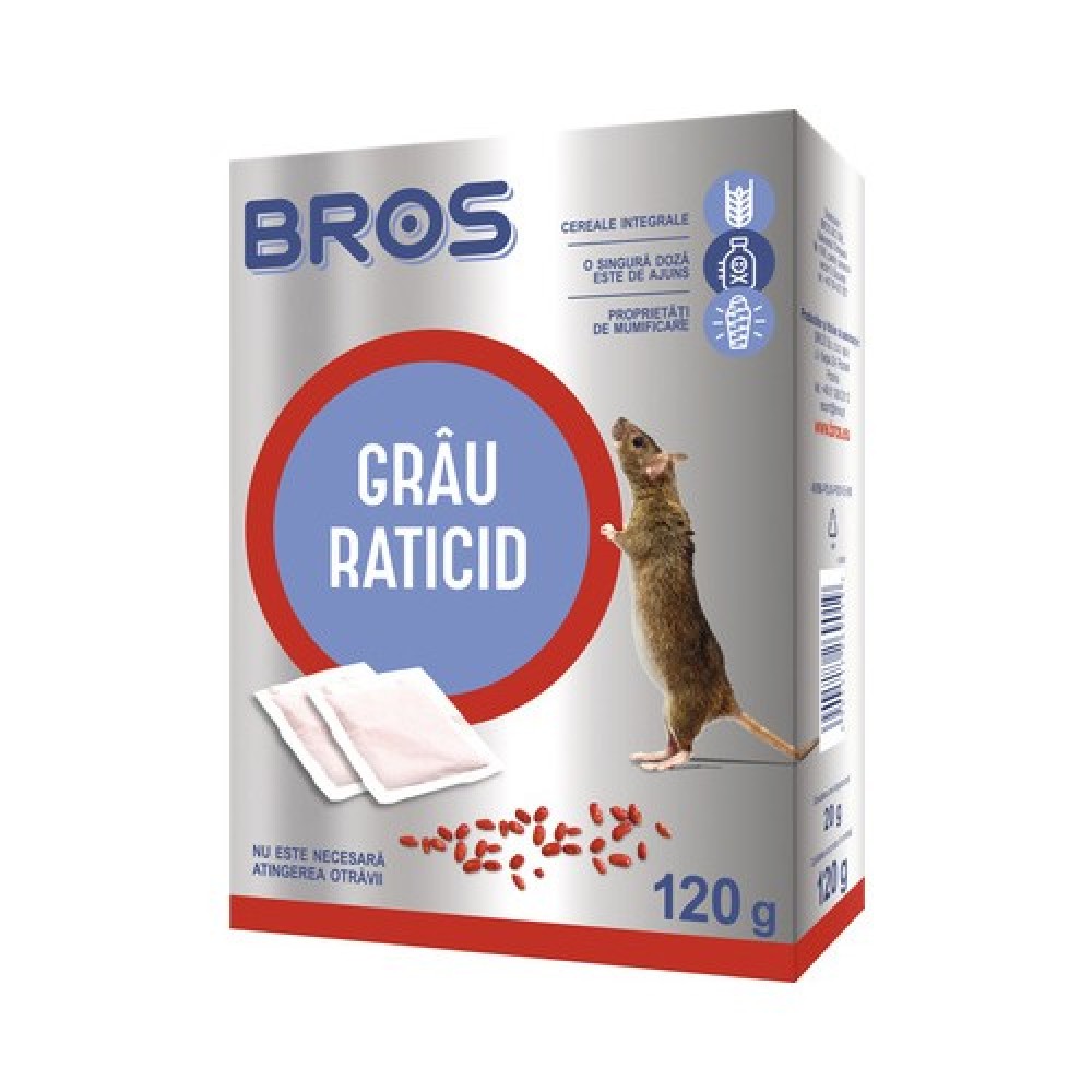 Raticid grau impotriva soarecilor si sobolanilor Bros 120 g (1732)